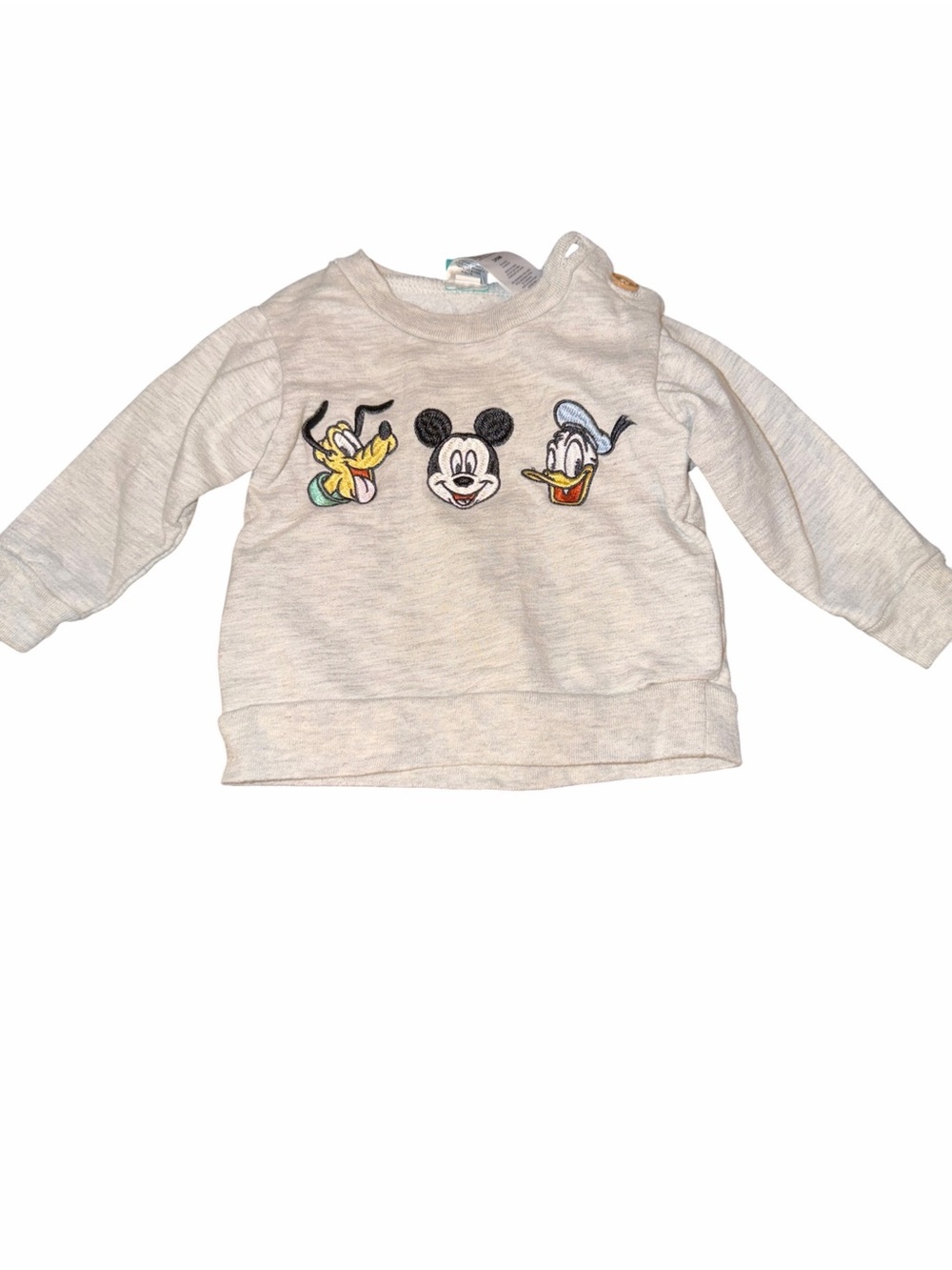 Disney Heather Gray Sweatshirt with Mickey, Donald & Pluto Embroidered Faces
